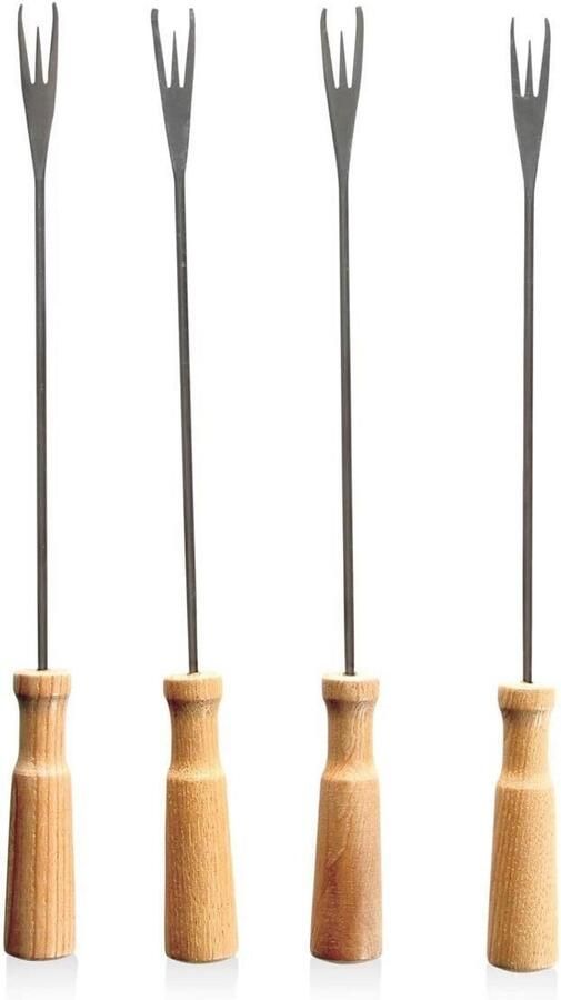 Fondue Vorken Kaas Vorkjes Gezellig Eten Extra Grip Drie Punten 26.5 cm Zilver Bruin