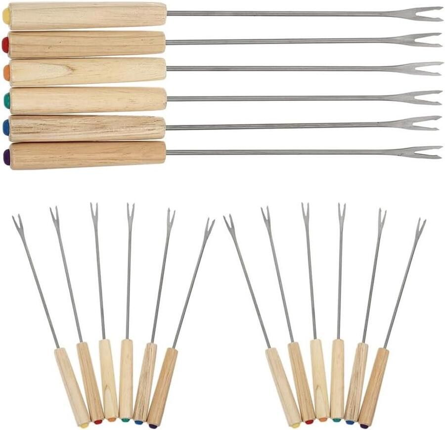 Fondue Vorken Serveerspiesen Gezellig Tafelen Houten Handgrepen 18 Stuks Assorti