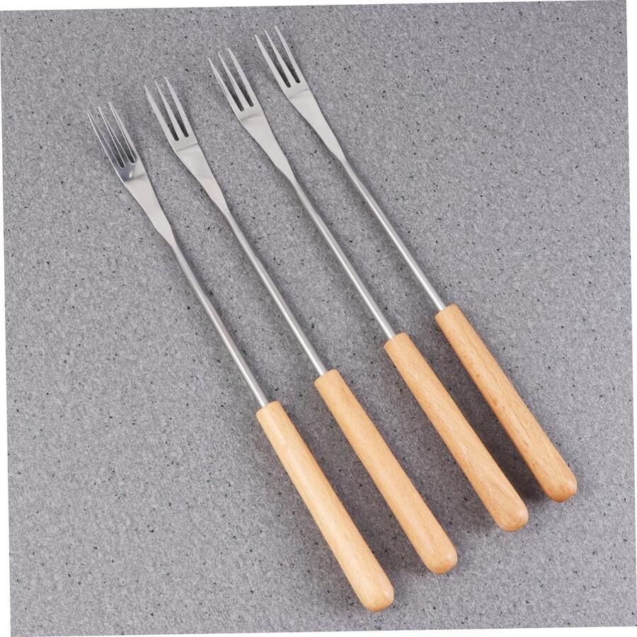 Fondue Vorken Set BBQ Prikkers Gourmetten en Grillen Hittebestendig Hout 6 Stuks Zilver