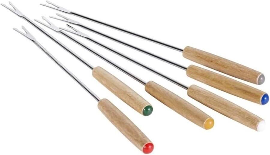 Fondue Vorken Set Lange Vorken Gezellig Tafelen 6 Gekleurde Uiteinden 6 Stuks Zilver