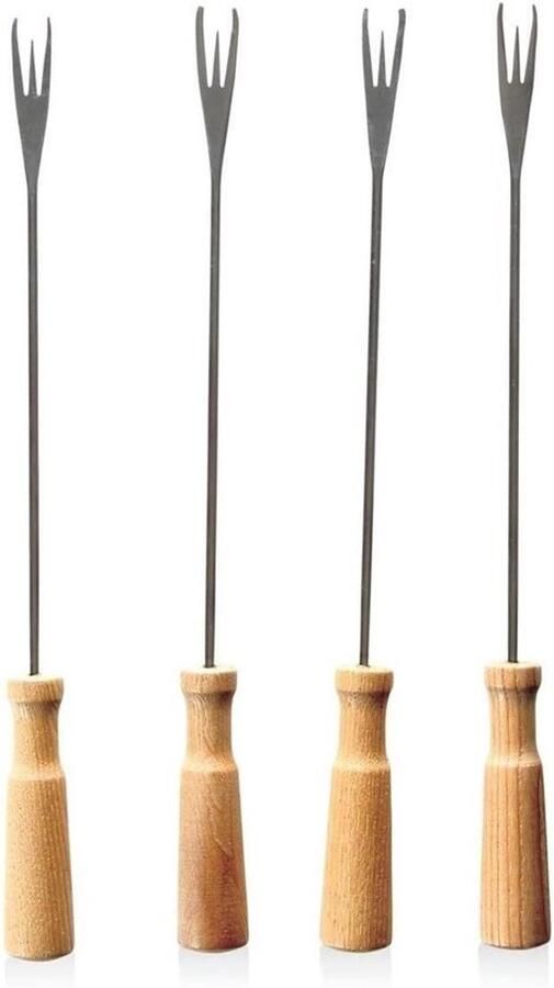 Fondue Vorken Set van 4 Voor gezellig tafelen Drie tanden voor extra grip 26.5 cm Zilver Bruin