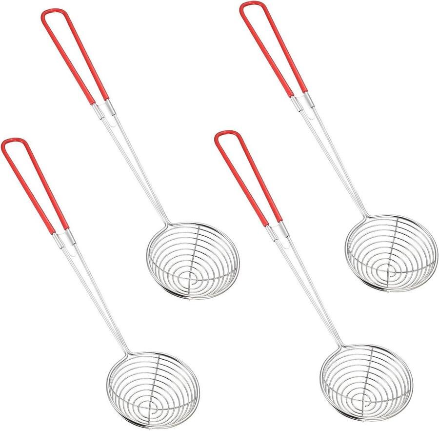 Fondue Zeef Schuimlepel Koken en Afgieten Hittebestendig Handvat 4 Stuks Zilver Rood