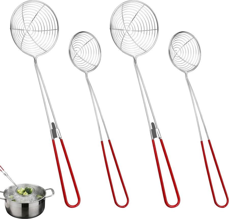 Fondue Zeef Schuimspaan Lepel Frituren en Afgieten Lange Handgreep 27 x 65 cm Zilver