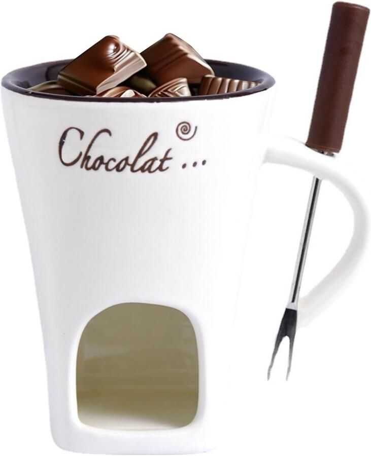 Fonduekop Chocolade Wit 130 ml Keramische Chocolade Fondue Mok met Lepels Voor Thuis en Reizen