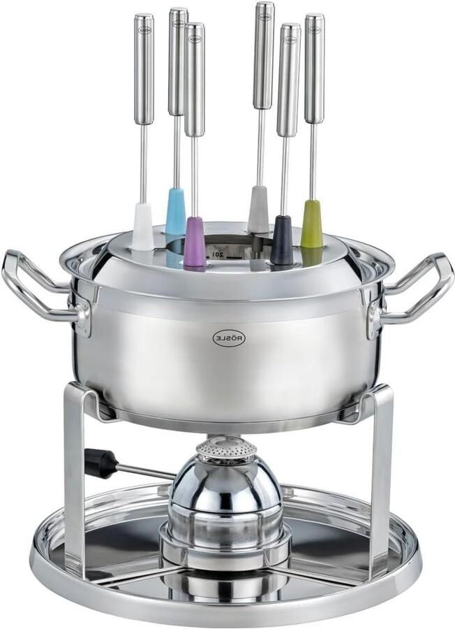 Fondueset 6 personen Fonduepan met brander Gezellig tafelen Roestvrij staal 20 cm pan Zilverkleurig