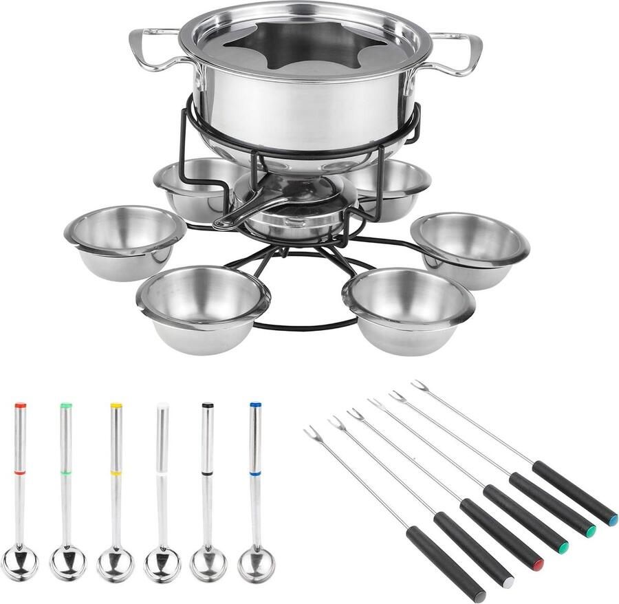 Fondueset 6 personen Roestvrij staal Gezellig tafelen Traploze warmte 22-delig Zilverkleurig