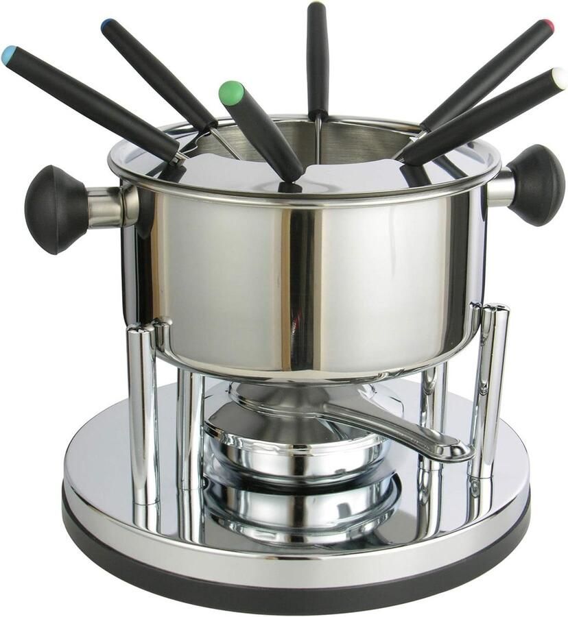 Fondueset 6 personen Roestvrij staal Gezellig tafelen Valbeveiliging pot 10-delig Zilverkleurig