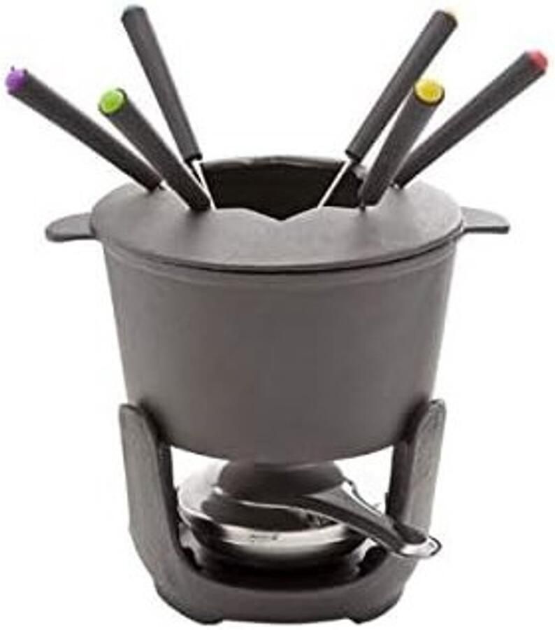 Fondueset Aluminium 10-delig Gietijzeren Pan met Vorken Voor 6 Personen