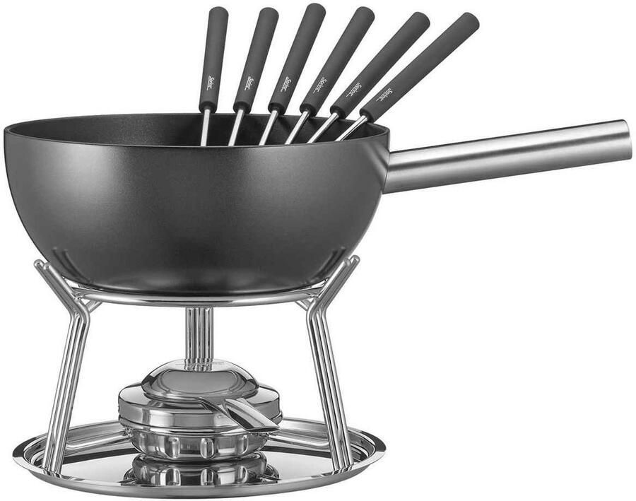Fondueset Aluminium Kaas Fondue Gezellig Tafelen Geschikt Alle Warmtebronnen 2 Liter Zwart