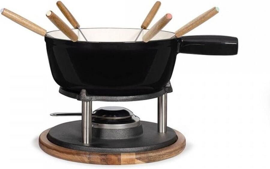 Fondueset Fonduepan Kaasfondue Gezellig Eten Geëmailleerd Gietijzer 26 L Zwart