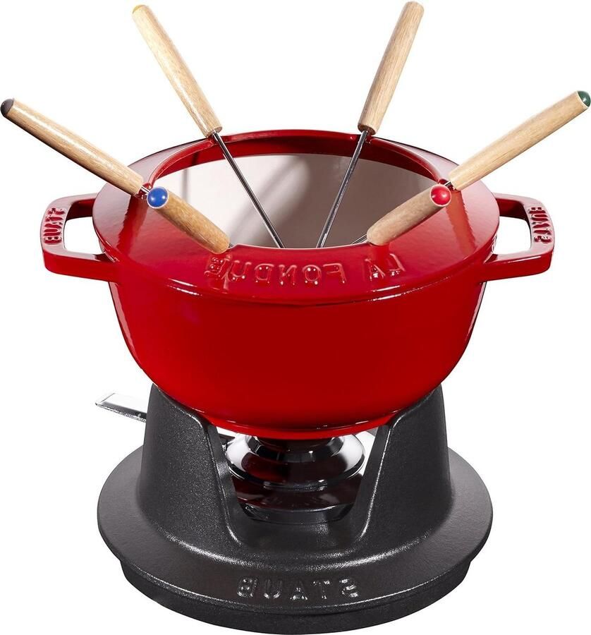 Fondueset Fonduepan Set Gezellig Eten Gietijzeren Pan 18 cm Kersenrood