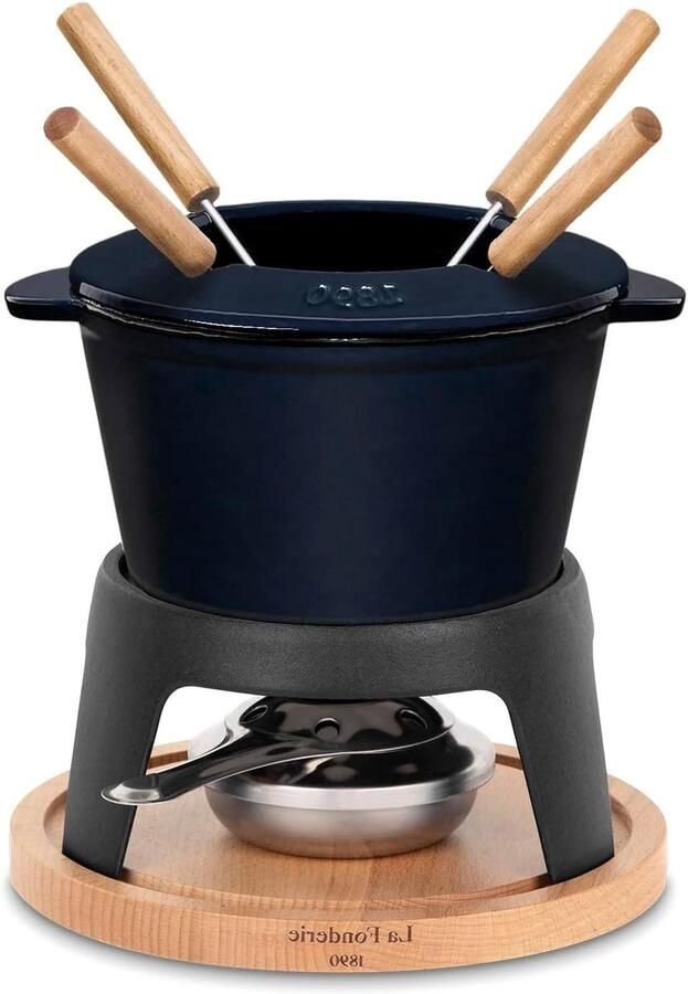 Fondueset Gietijzer Kaas Chocolade Gezellige Avonden Gelijkmatige Warmte 12 Liter Zwart