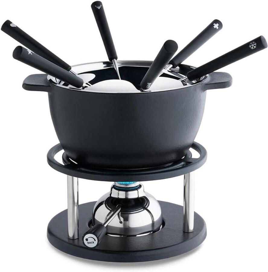 Fondueset Gietijzer Kaas Fondue Gezellig Tafelen Incl. Gasbrander 6 Personen Zwart