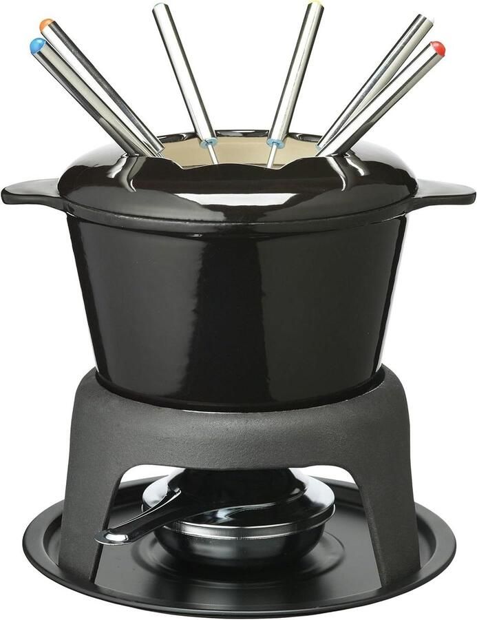 Fondueset Gietijzer Kaas Fondue Gezellige diners Uitstekende warmteopslag 21 x 18 cm Zwart