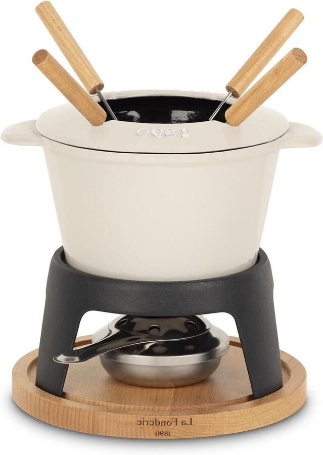 Fondueset Gietijzer Kaasfondue Chocoladefondue Gezellige Avonden Incl. Spatdeksel Vorken 12 Liter Zwart