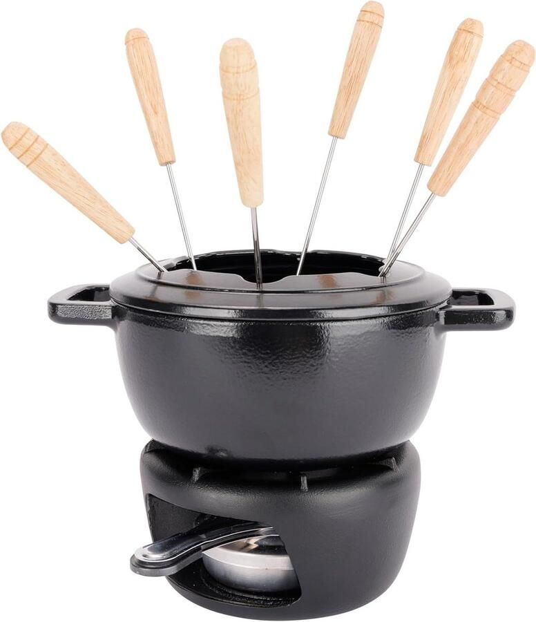 Fondueset Gietijzer Kaasfonduepan Gezellige avonden Voor 6 personen Ø 18 cm Zwart