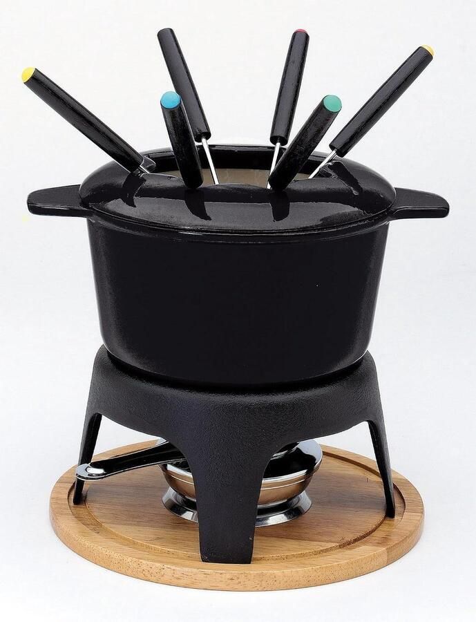 Fondue Set Kaasfondue Chocoladefondue Gezellig Tafelen Inclusief 6 Vorken Voor 6 Personen Zwart