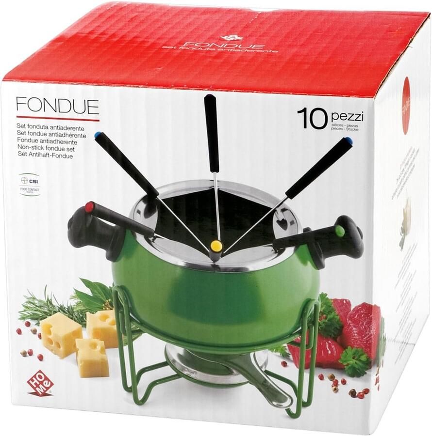 Fondueset met Antiaanbaklaag voor 10 Personen in Groen
