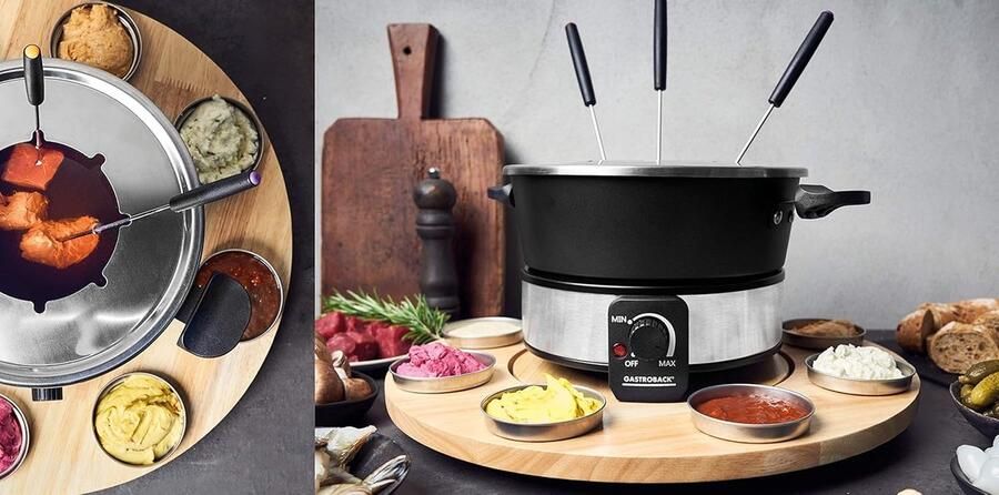 Fondueset met Draaiplateau en 8 Roestvrijstalen Sauscontainers Traploos Instelbaar van 40°C tot 190°C 1000 Watt - Foto 2