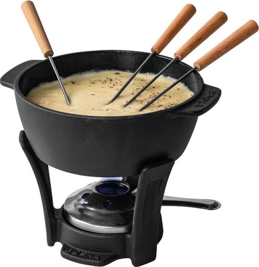Fondueset Party Pro Set voor kaasfondue Samen tafelen Gietijzeren pan 1.1 liter Zwart