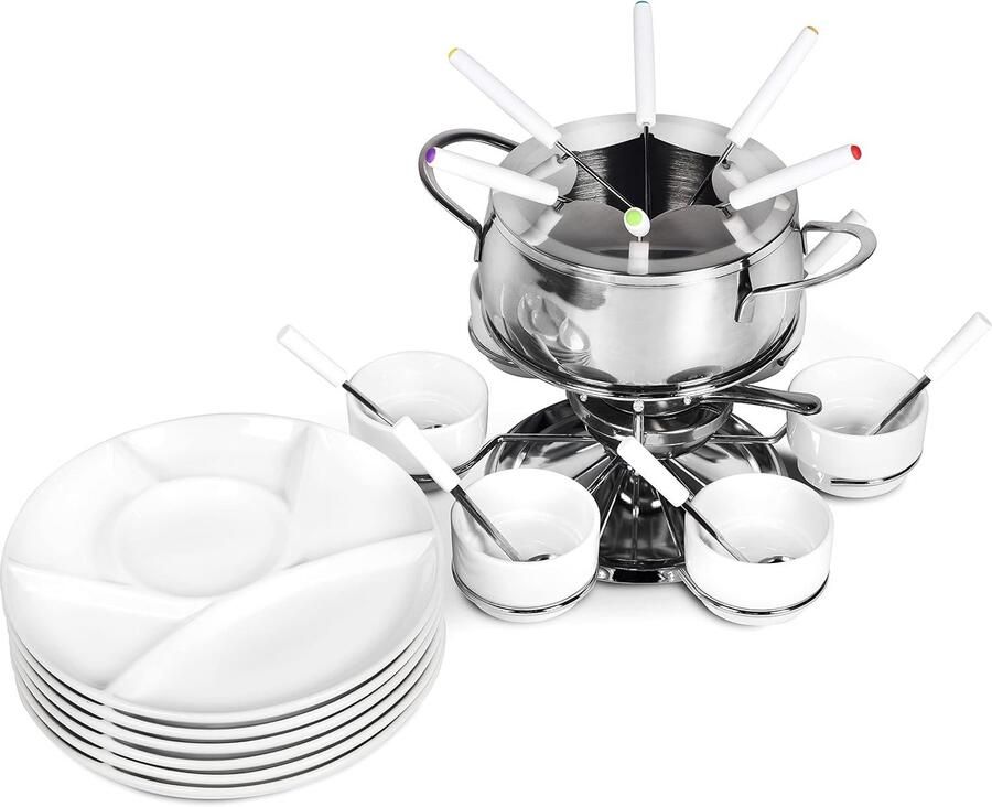 Fondueset Roestvrij Staal 28 Stuks Voor 6 Personen Inclusief Borden en Lepels