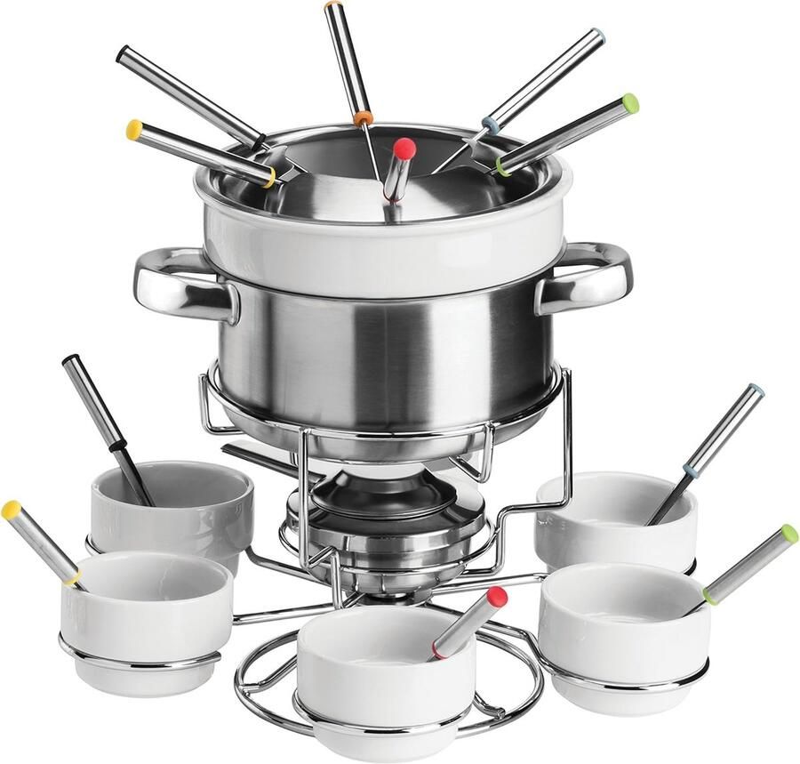 Fondueset Roestvrij Staal en Porselein Complete Set voor Warme Gerechten