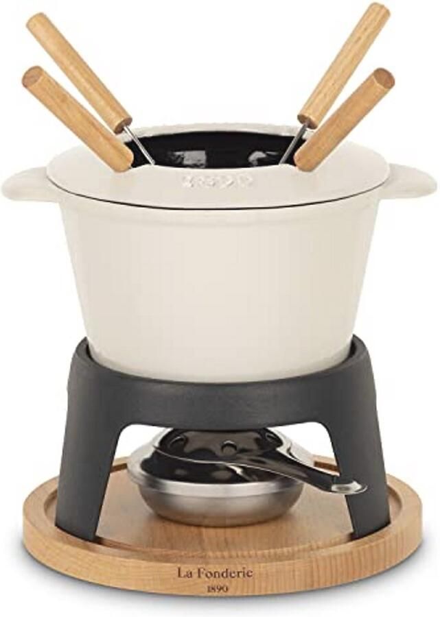 Fondueset van gietijzer voor 4 personen Perfect voor kaas- en chocoladefondue met spatdeksel en houten vorken