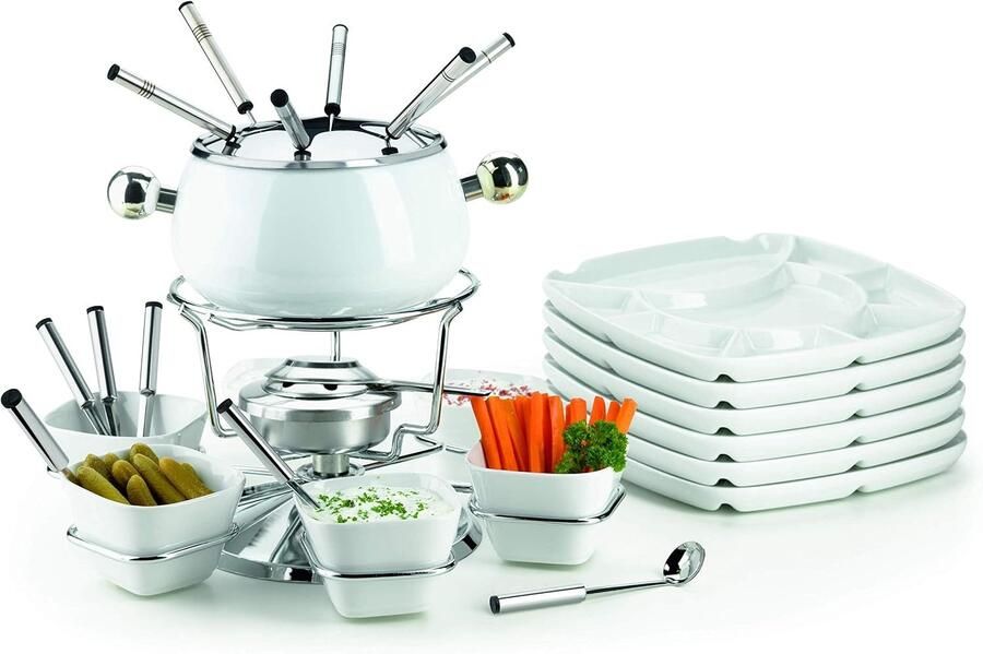 Fondueset Wit 17 cm Geëmailleerd Roestvrijstaal Voor Vleesfondue