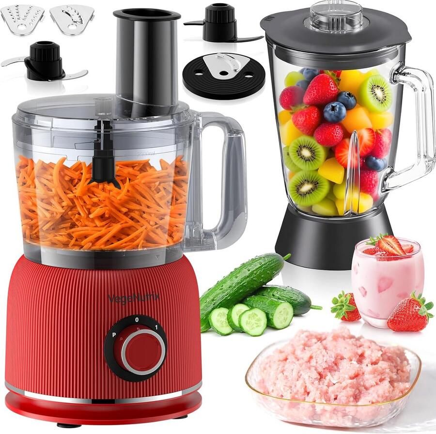 Foodprocessor en mixer combinatie 2 5 L hakker voor vlees en groenten 2 L blender met 1500 W glazen container 2 snelheden en pulsefunctie voor smoothies