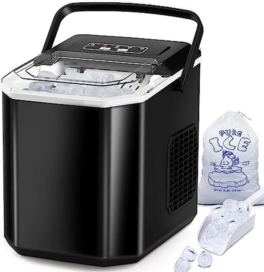 FOOING IJsblokjesmachine mini draagbaar 15 kg 24 uur compacte ijsblokjesmachine werkblad snelijsmachine voor 6 minuten zelfreinigende ijsmaker voor thuis 2 maten ijs