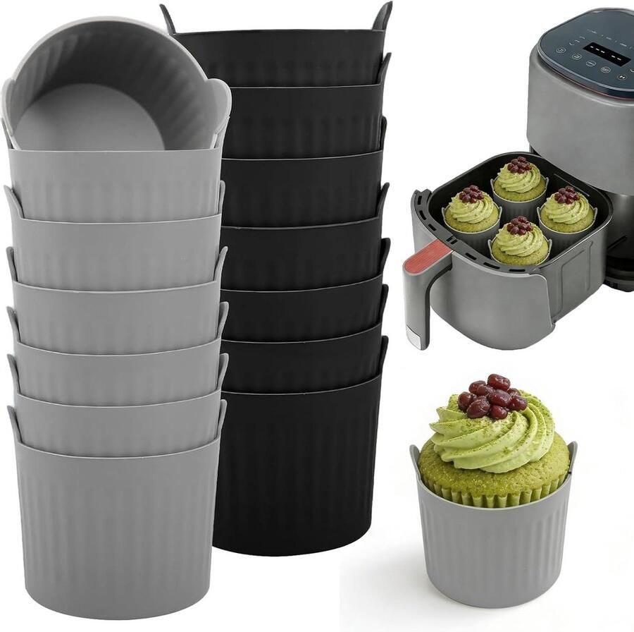 Muffin Vormpjes Cupcake Bakvormen Bakken in Airfryer Voedselveilig Silicone 14 stuks Grijs Zwart