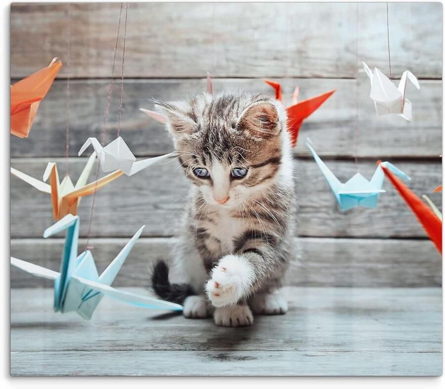 Fornuis Afdekplaat Glas Kookplaat Beschermer Keuken Beschermen 3D Diepte Effect 60 x 52 cm Kitten Origami