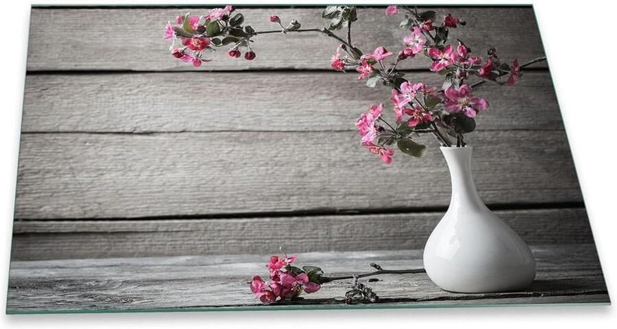 Fornuis Afdekplaat Glas Kookplaat Beschermer Keuken Werkruimte Hygiënisch & Krasvast 80 x 52 cm Bloemen Roze