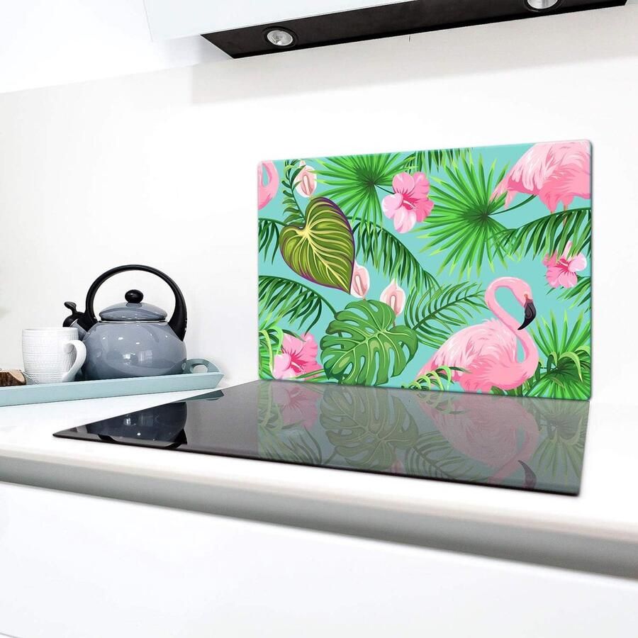 Fornuis Afdekplaat Glasplaat Kookplaat Keuken Beschermen Gehard Glas 80x52cm Vogels Print