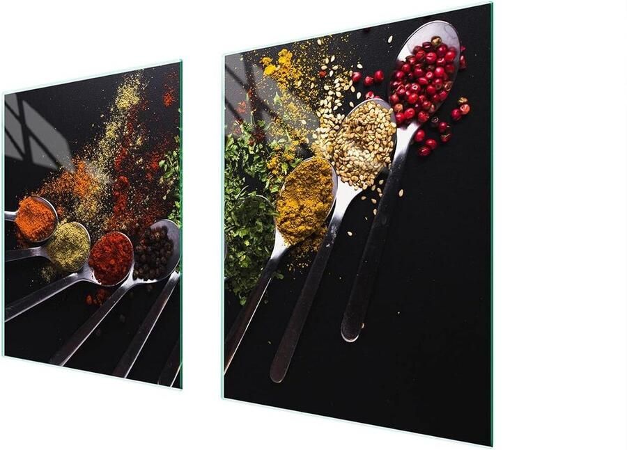 Fornuis Afdekplaat Glazen Plaat Keuken Decoratie Tweedelig Ontwerp 85 x 52 cm Kruiden Patroon