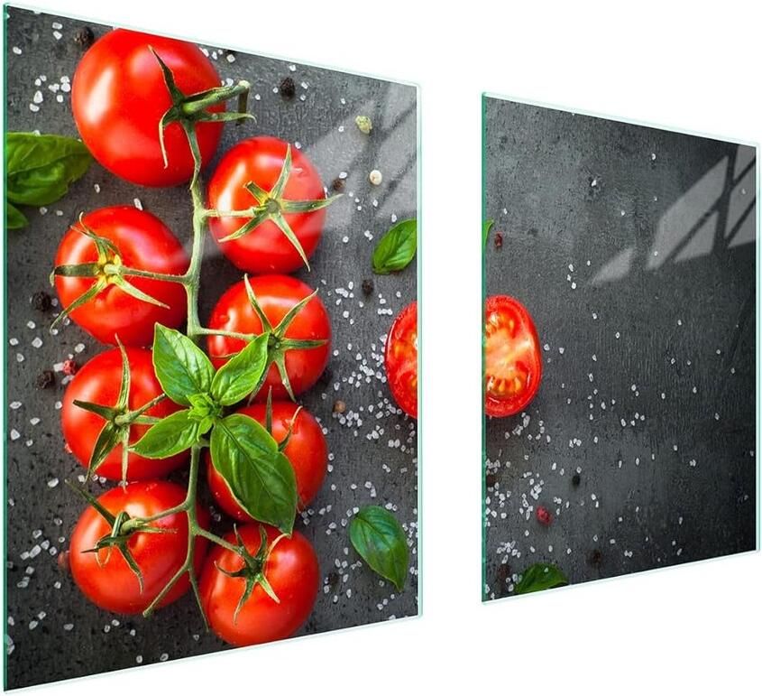 Fornuis Afdekplaat Glazen Plaat Keuken Decoratie Tweedelig Ontwerp 85 x 52 cm Tomaten