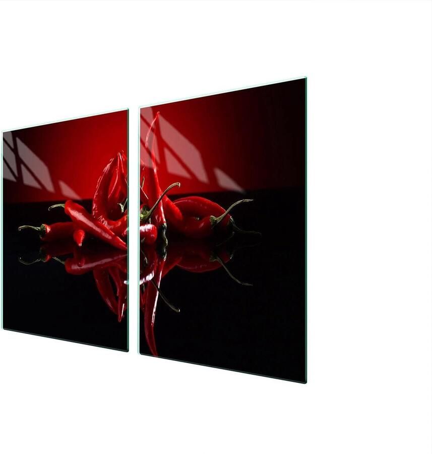 Fornuis Afdekplaat Kookplaat Beschermer Keuken Decoratie Gehard Glas 45 x 52 cm Chili Motief