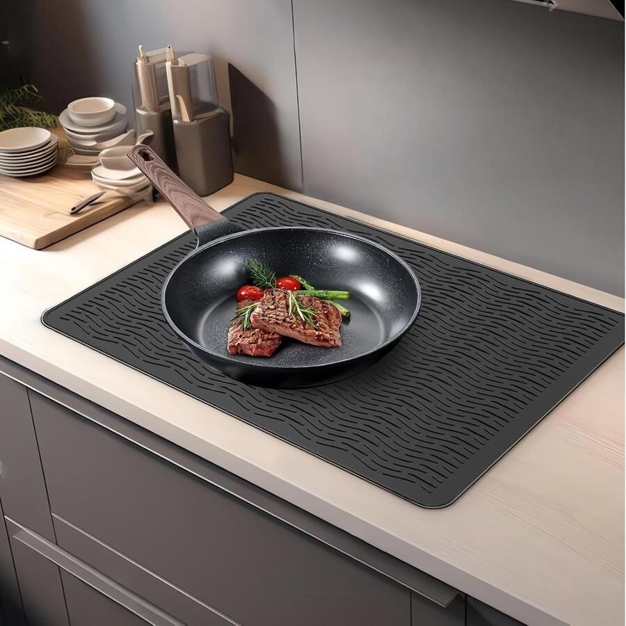 Fornuis Afdekplaat Kookplaat Beschermer Keuken Organisatie Hittebestendig Siliconen 70x50 cm Zwart