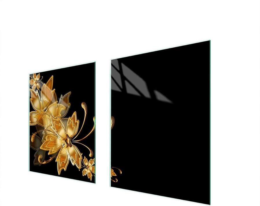Fornuis afdekplaat Kookplaat beschermer Keuken organiseren Tweedelig gehard glas 85 x 52 cm Goud