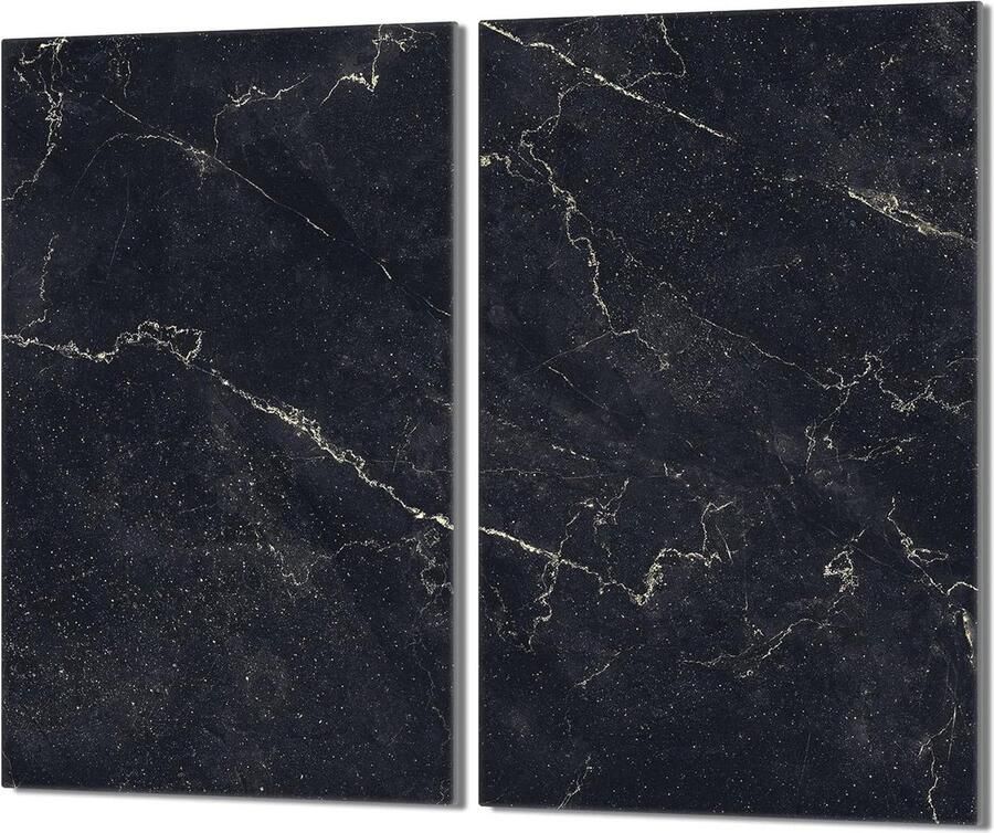 Fornuis Afdekplaat Kookplaat Beschermer Keuken Werkruimte Gehard Glas 2x 30x52 cm Zwart Marmer