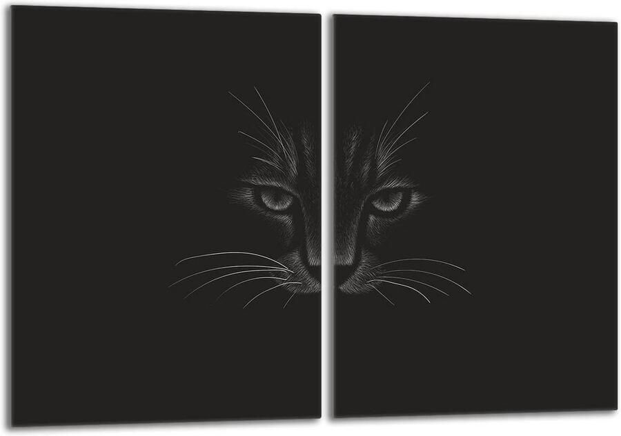 Fornuis Afdekplaat Kookplaat Beschermer Keuken Werkruimte Gehard Glas 40x52cm 2-Delig Kat Design