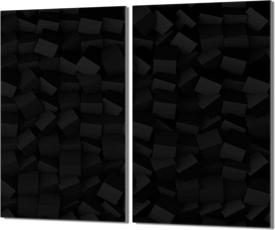 Fornuis afdekplaat Kookplaat bescherming Keuken organiseren 2-delig gehard glas 60x52 cm Zwart