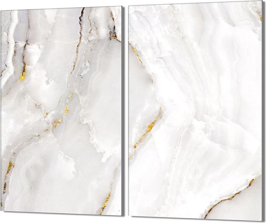 Fornuis afdekplaat Kookplaat bescherming Keuken organiseren 2-delig gehard glas 60x52 cm Marmer