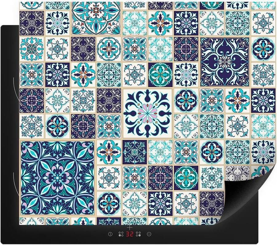 Fornuis Afdekplaat Kookplaat Mat Keuken Beschermen Antislip Ontwerp 60 x 52 cm Blauw Mozaïek