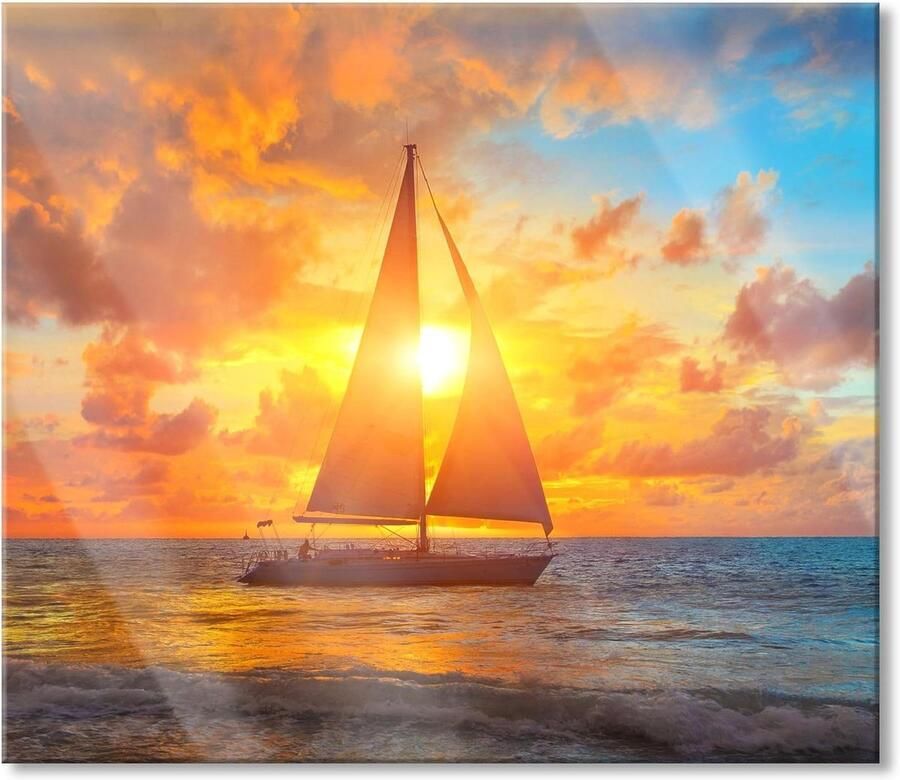 Fornuis Afdekplaat Spatbescherming Glas Keuken Beschermen Echt Glas 60 x 52 cm Zeilboot