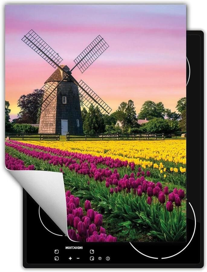 Fornuis Afdekplaat Werkbladbeschermer Extra Werkruimte Antislip Vinyl 40x52 cm Tulpen Windmolen