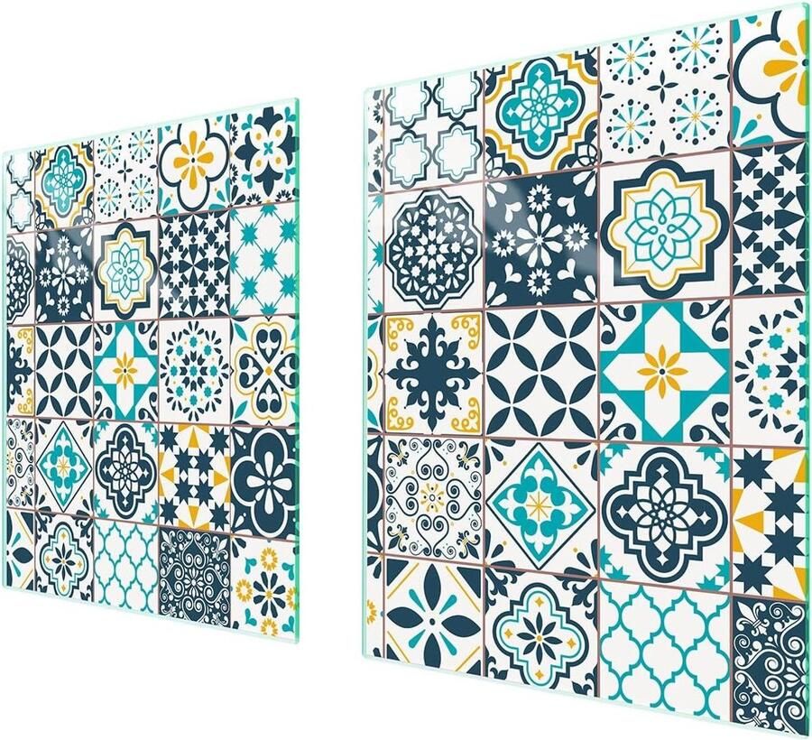 Fornuis Afdekplaat Werkbladbeschermer Glas Keuken Werkruimte Tweedelig Gehard Glas 85 x 52 cm Mozaïek