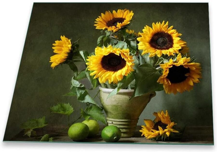 Fornuis afdekplaat Werkbladbeschermer Glasplaat Keuken Organisatie Veiligheidsglas 4mm 60x52 cm Zonnebloem