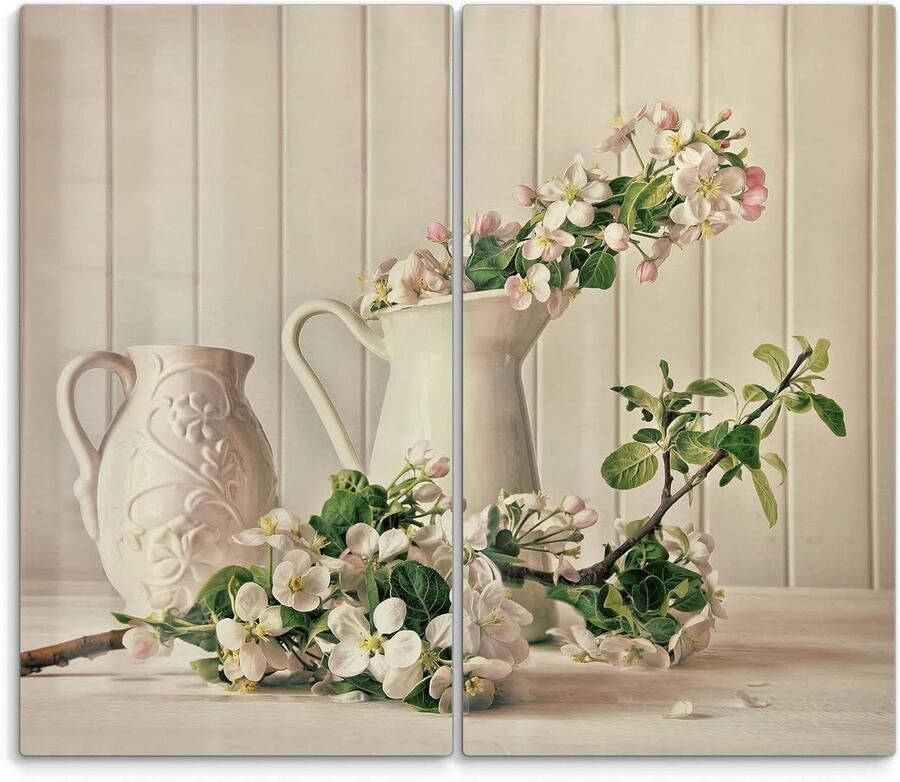 Fornuis Afdekplaten Glas Kookplaat Beschermers Keuken Beschermen 3D Kleurdiepte Effect 2x 60x52 cm Appelbloesem