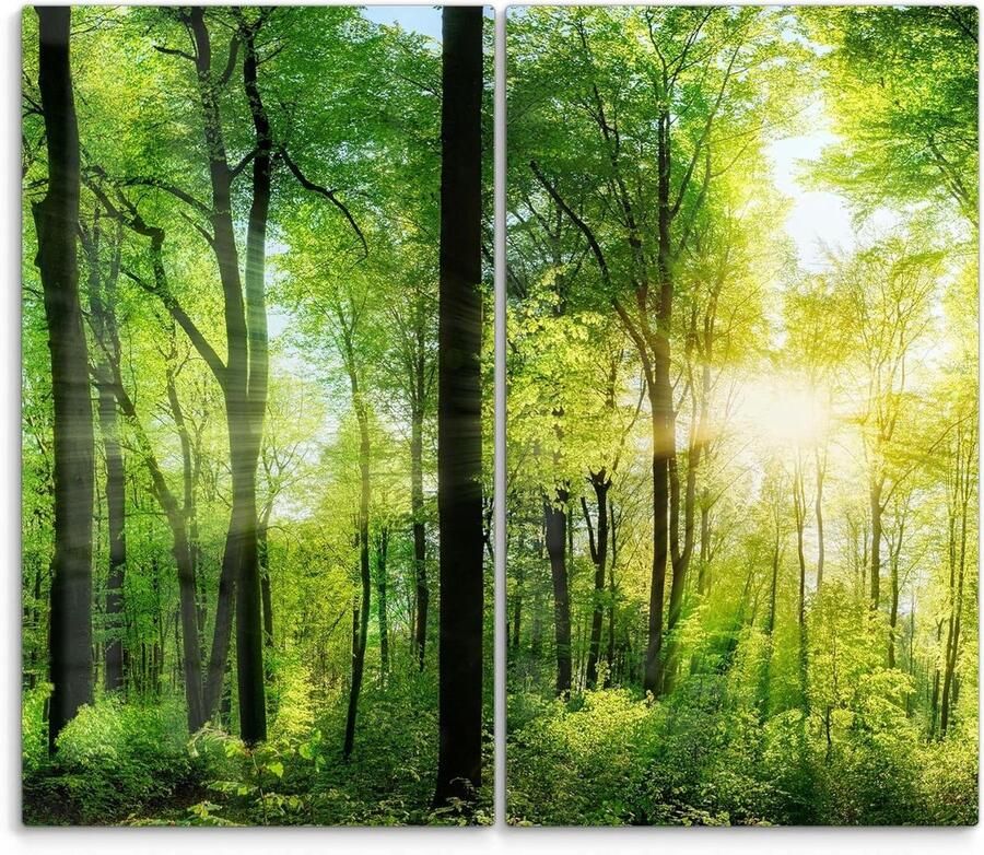 Fornuis afdekplaten glas Kookplaat beschermers Keuken decoreren 3D diepte effect Set van 2 Bos motief